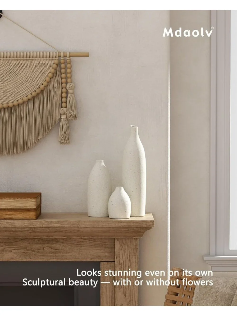 Cream White Vase Set Coastal Island Living Room Office Table Fireplace Shelf Dec